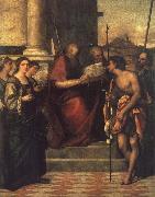 Sebastiano del Piombo St.John Chrysosbtom with Saints Catherine, Mary Magdalene,and lucia,and john the Evangelish,John the Baptist and Theodore oil on canvas